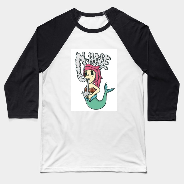 Smoking Pink Hair Mermaid Baseball T-Shirt by Nhale201